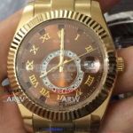 Perfect Replica Rolex Sky-Dweller Watch Yellow Gold Brown Dial